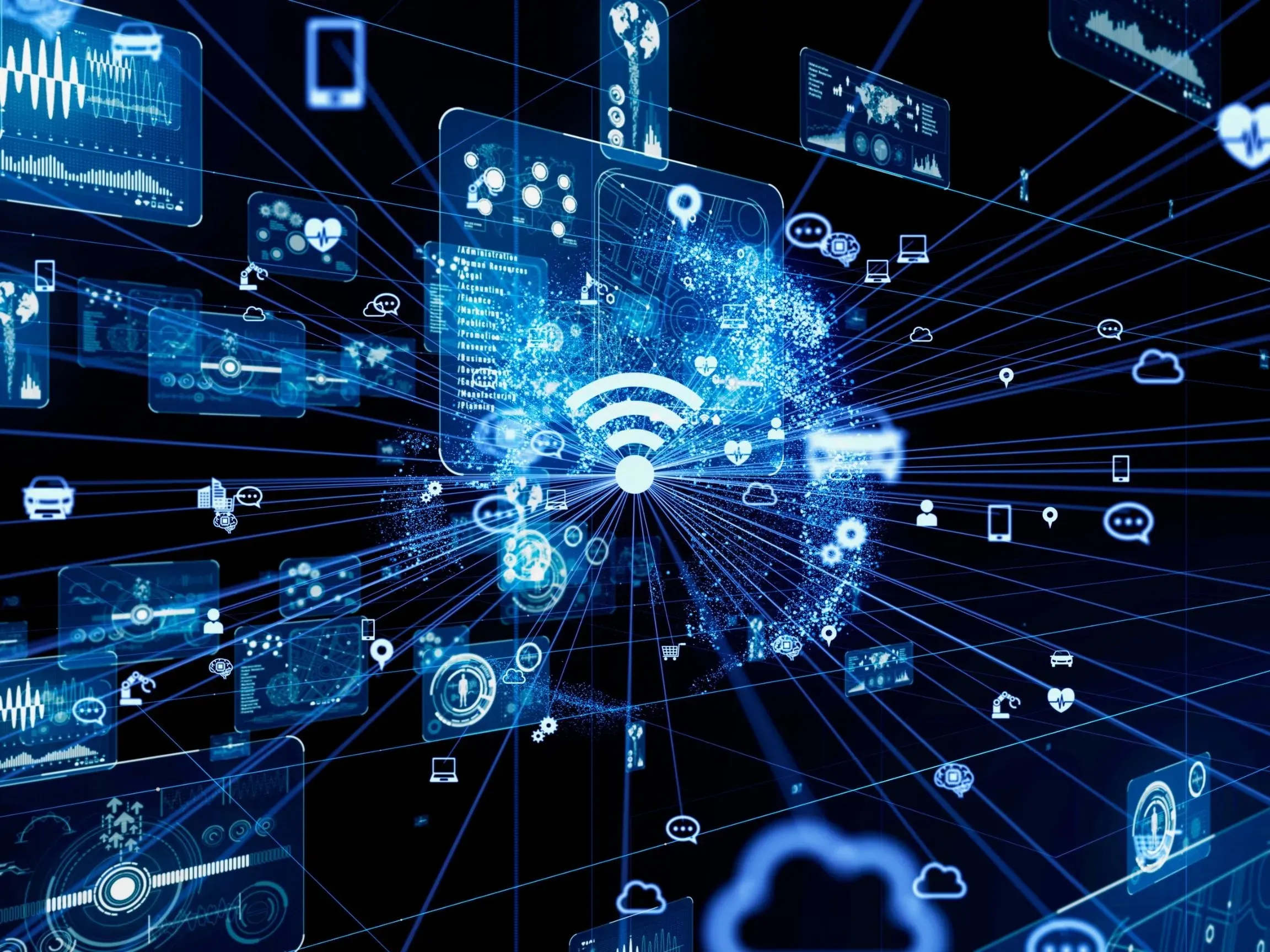 verschiedene Elemente die vernetzte Mobilität darstellen