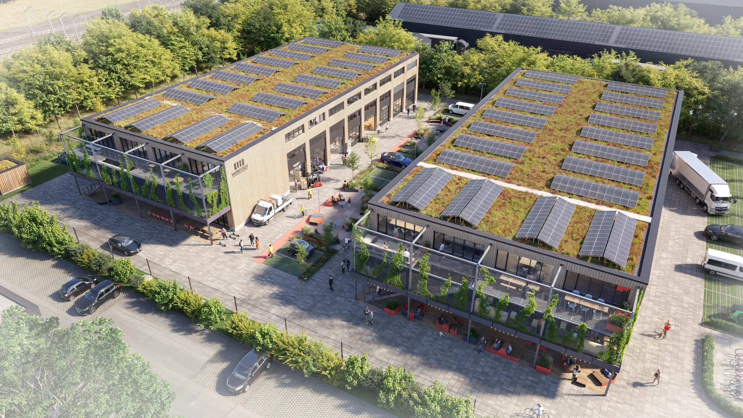 Rendering Luftbild von dem neuen Gewerbehof